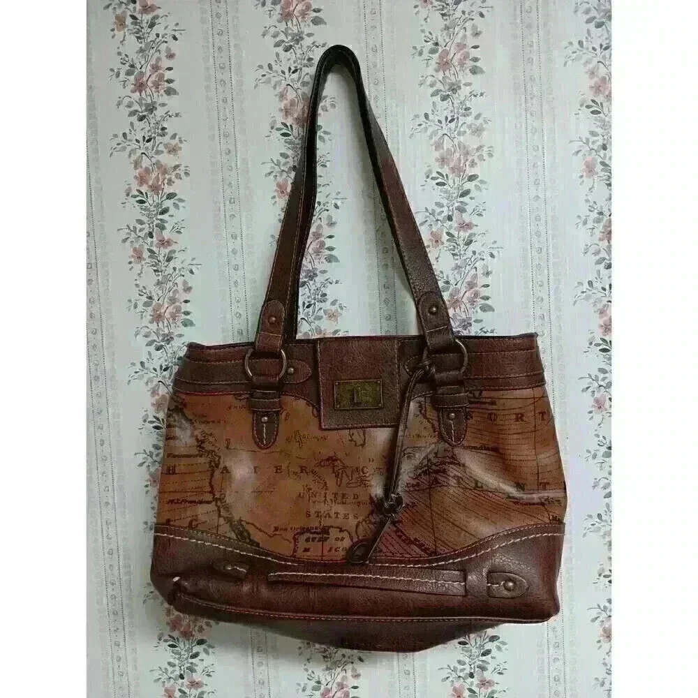 B.O.C Born Concepts World Map Faux Leather Purse Over The Shoulder Handbag